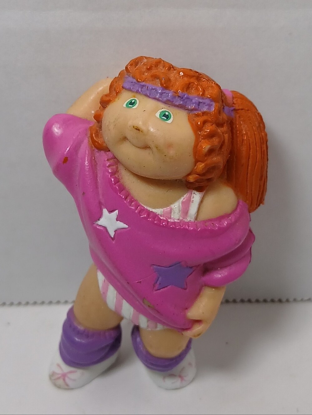 Cabbage Patch Kids 1984 CPK PVC Figurine Aerobics Girl Pink Shirt Orange Hair